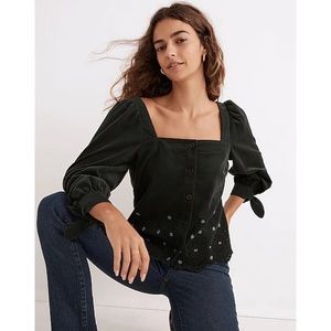 Madewell | NWT Embroidered Eyelet Corduroy Tie-Sleeve Top
